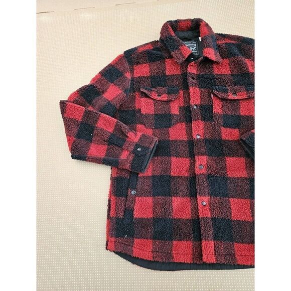 VTG Levi's Men's Buffalo Plaid Sherpa Trucker Jacket Size Medium Snap Button - Picture 16 of 16